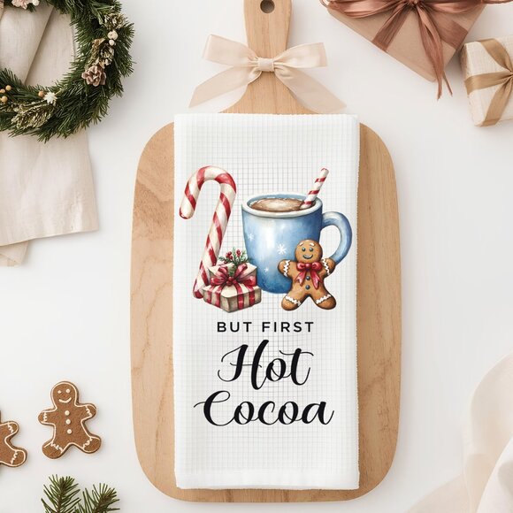 Christmas Hot Cocoa Kitchen Towel, Holiday Baking Towel, Cocoa Bar Decor - Picture 1 of 9